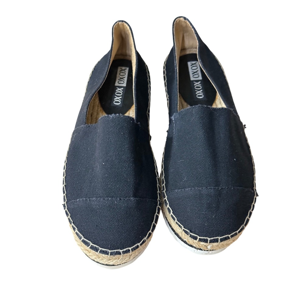 XOXO Laney Women 7.5 M Black Canvas Espadrille Slip On Flat Shoes X0153600‎
